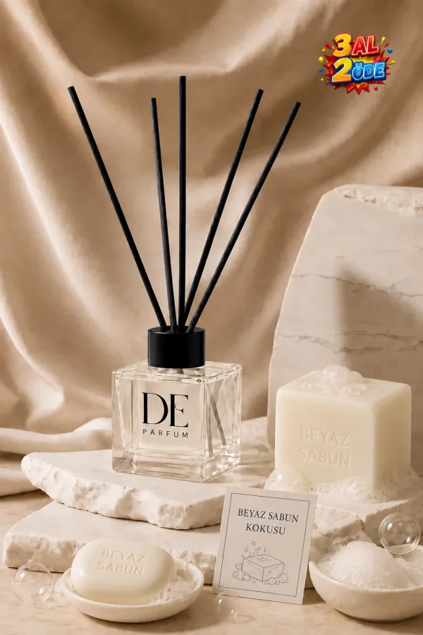 Beyaz Sabun Kokulu Dekoratif 120 ml Bambu Çubuklu Oda Kokusu
