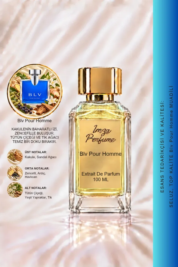 BLV Pour Homme Muadili | Zencefil – Kakule – Tütün Çiçeği – Sandal Ağacı | Baharatlı ve Maskülen Intense Erkek Extrait De Parfüm