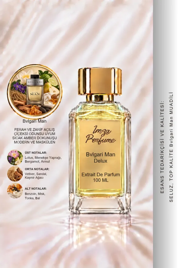 - Delux - Bvlgari Man Muadili | Bergamot – Lotus – Vetiver – Amber | Temiz ve Maskülen Intense Erkek Delux Parfüm