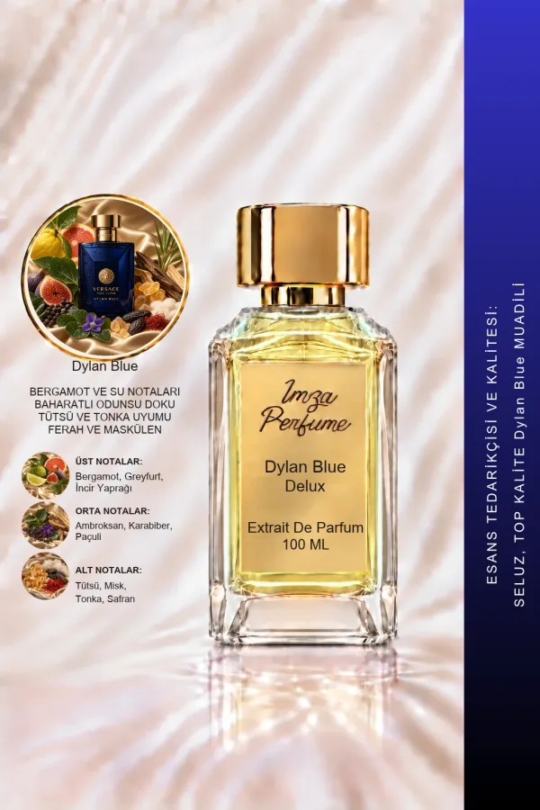 - Delux - Dylan Blue Muadili | Bergamot – Greyfurt – Ambroksan – Tütsü | Ferah ve Karizmatik Intense Erkek Delux Parfüm
