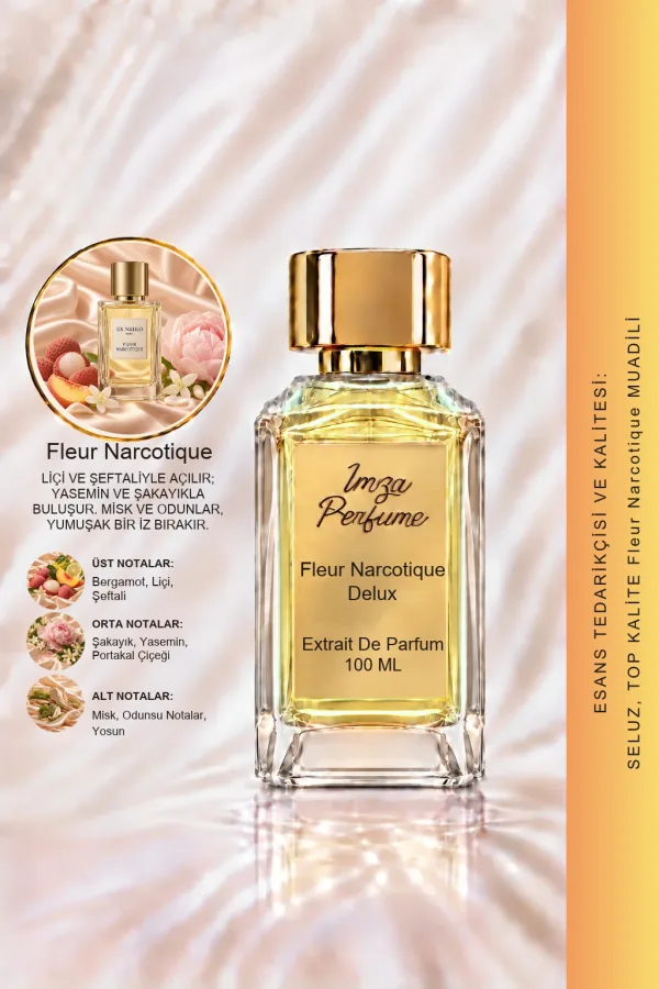 - Delux - Fleur Narcotique Muadili | Şeftali - Yasemin - Misk | Zarif ve Büyüleyici Intense Unisex Delux Parfüm