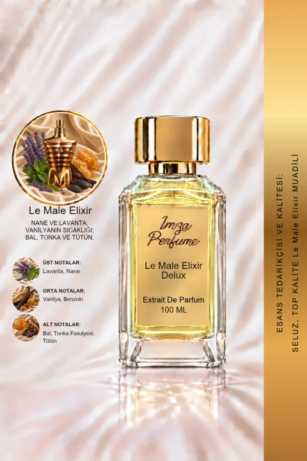 - Delux - Le Male Elixir Muadili | Tonka Fasulyesi - Benzoin - Kehribar | Efsanevi ve Aromatik Intense Erkek Delux Parfüm