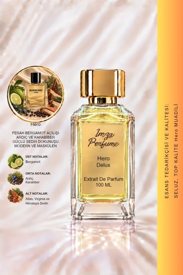 - Delux - Hero Muadili | Sedir Ağacı - Bergamot - Sipriol Yağı | Yoğun ve Güçlü Intense Erkek Delux Parfüm