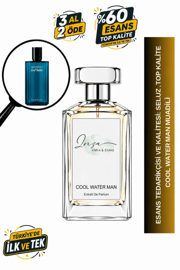 - Delux - Cool Water Man Muadili | Deniz Notaları - Nane - Lavanta - Misk | Ferah ve Temiz Intense Erkek Delux Parfüm