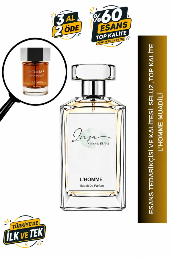 - Delux - L'Homme Muadili | Zencefil - Bergamot - Menekşe Yaprağı - Sedir Ağacı | Ferah ve Zarif Intense Erkek Delux Parfüm