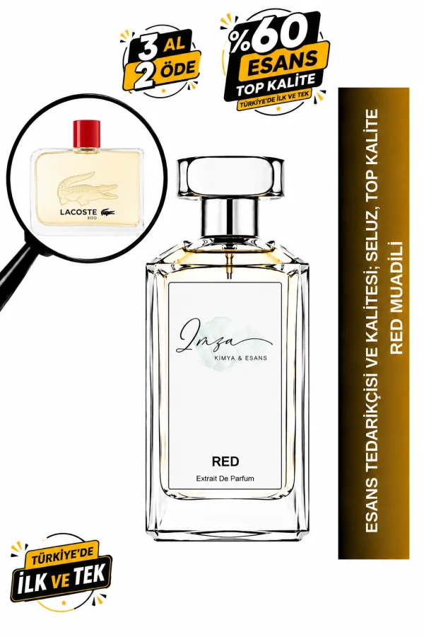 - Delux - Lacoste Red Muadili | Yeşil Elma - Çam Ağacı - Paçuli - Vetiver | Ferah ve Sportif Intense Erkek Delux Parfüm