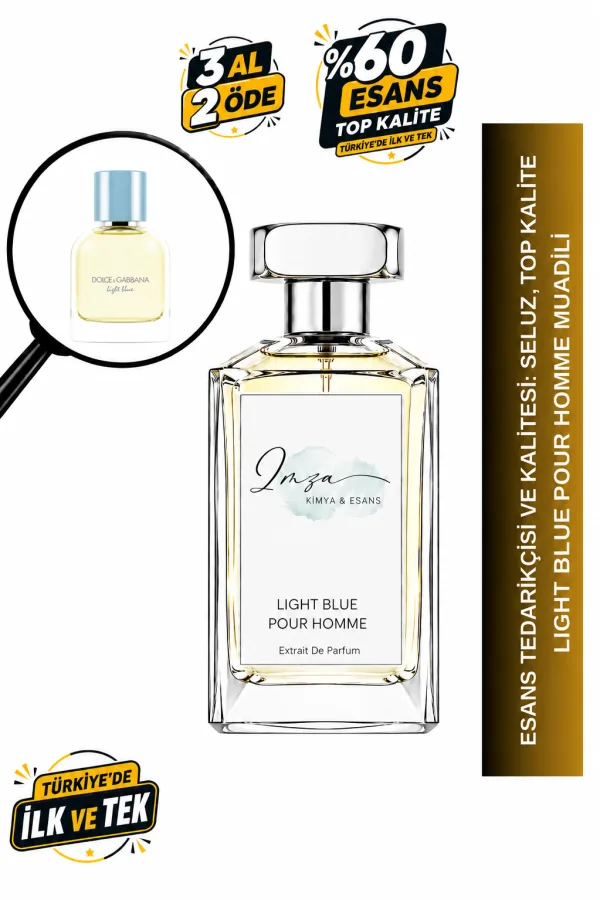 - Delux - Light Blue Pour Homme Muadili | Greyfurt - Bergamot - Deniz Notaları - Misk | Ferah ve Akdeniz Esintili Intense Erkek Delux Parfüm