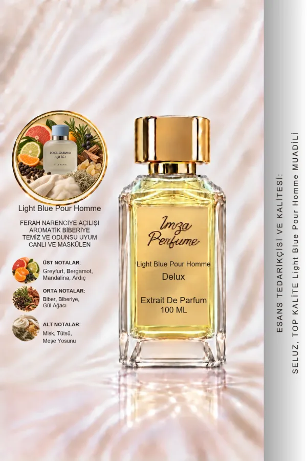- Delux - Light Blue Pour Homme Muadili | Greyfurt - Bergamot - Deniz Notaları - Misk | Ferah ve Akdeniz Esintili Intense Erkek Delux Parfüm